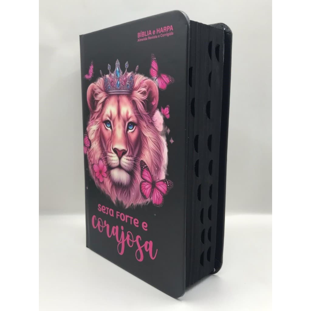 Bíblia Sagrada Tamanho Médio 12,5x19 cm Com Harpa palavras de Jesus em vermelho Leão Borboleta