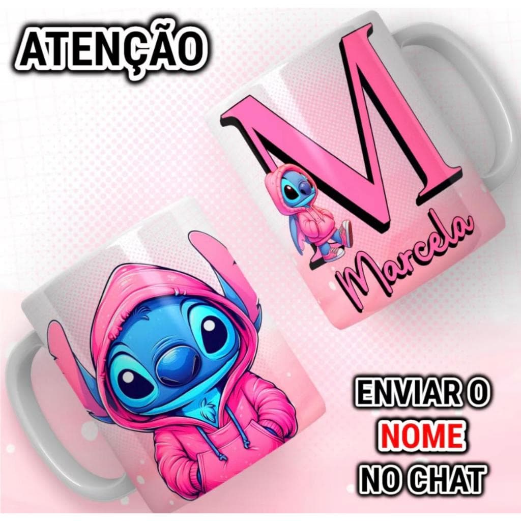 Copo Caneca de Porcelana Stitch Personalizado Com Seu Nome