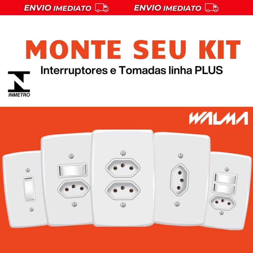 Tomadas 10A/20A Interruptores Paralela Simples Placa Cega linha PLUS Walma