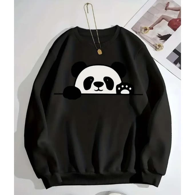 Moletom Careca Estampado Panda Blusa de Frio Gola Redonda Moda Inverno Casaco Urso Masculino Feminino
