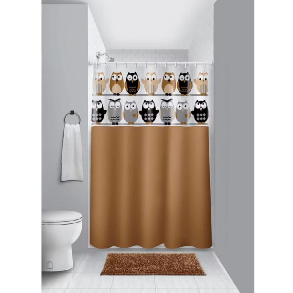 Cortina de Box Banheiro Estampa Corujinhas Com Visor 1,35 x 2m R620H