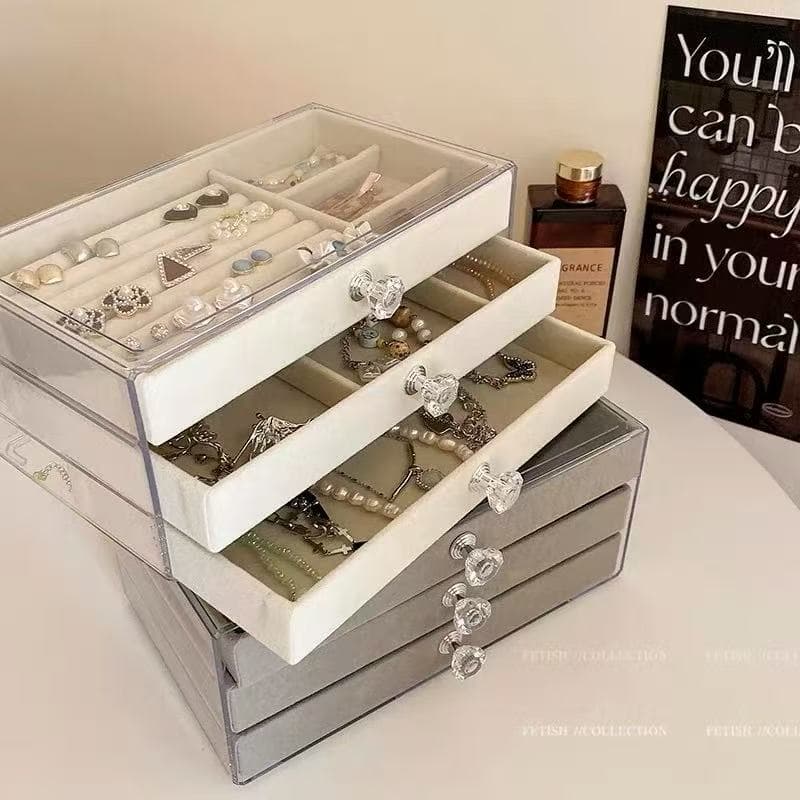 Porta Joias Acrílico Luxo Com 3 Camadas Brinco Anel Compartimento caixa de armazenamento de jóias
