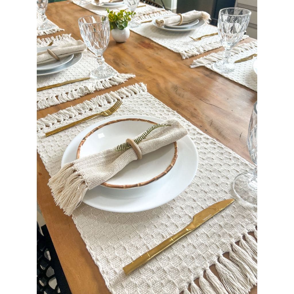 Kit Jogo americano sousplat cor Crú, Off white, produto artesanal Decoração mesa posta, tear mineiro 2, 4, 6 e 8 lugares