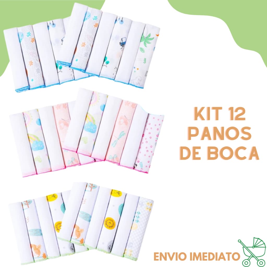 Kit 12 Pano de Boca toalha Paninho Fralda de Bebe 100% Algodão 30cmx30cm
