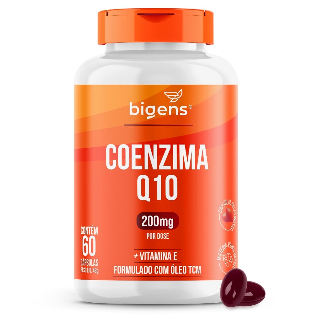 Coenzima Q10 200mg com vitamina E 10mg, alta concentração, 60 cápsulas, Bigens (Unidade)