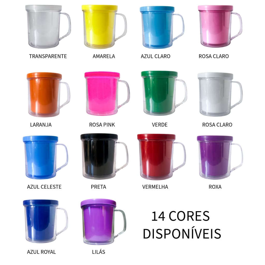 10 Canecas Acrílica Porta Foto 14 Cores Disponíveis