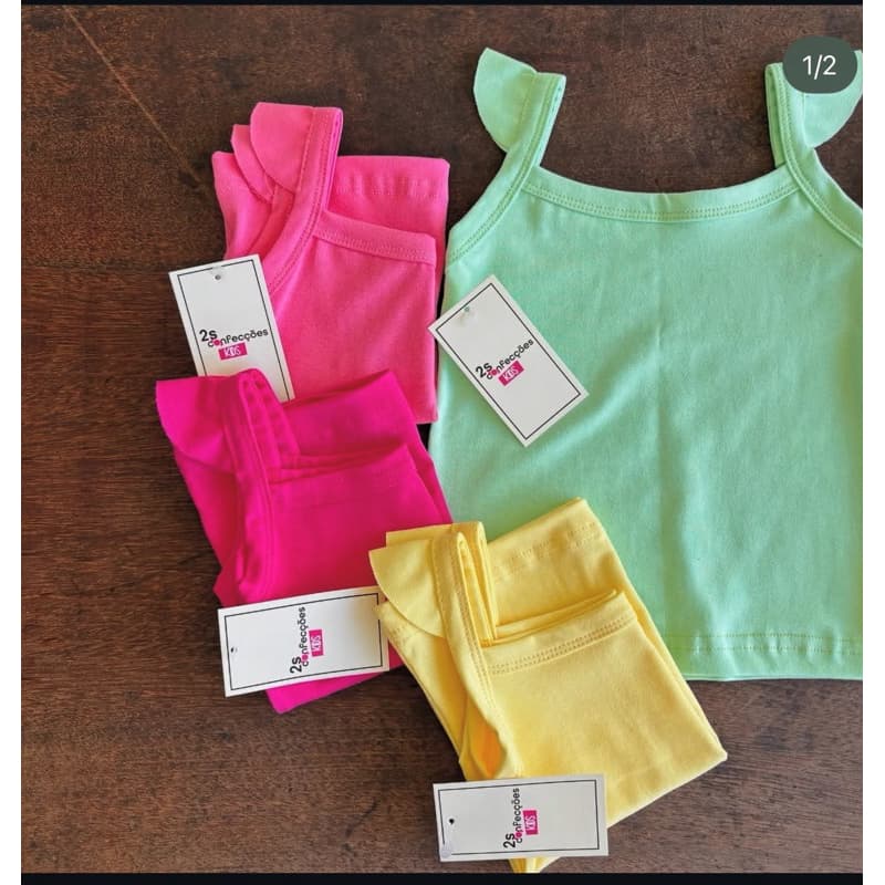 kit 5 Camiseta Regata Infantil Menina detalhe no ombro 1 ao 14 sortidas