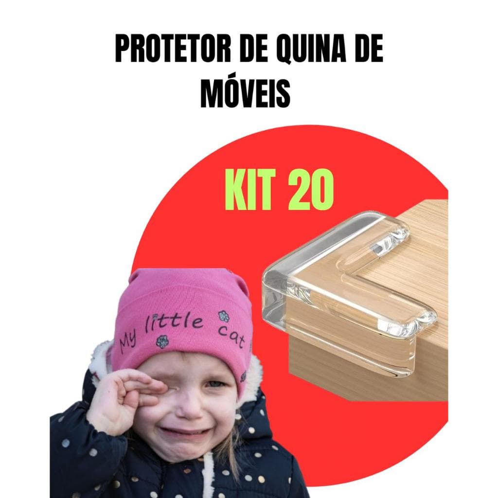 kit 20 Protetores Quina Silicone Padrão Reto Redondo Segurança Crianças Bebês Idosos Proteção
