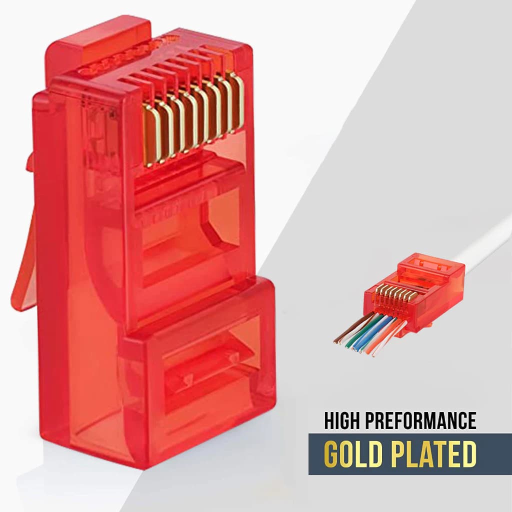 CONECTOR ZOERAX RJ45 CAT6, VERMELHO, PLUGUE MODULAR EZ PARA CRIMPAGEM PARA CABO DE REDE UTP SÓLIDO OU TRANÇADO(UNIDADE)