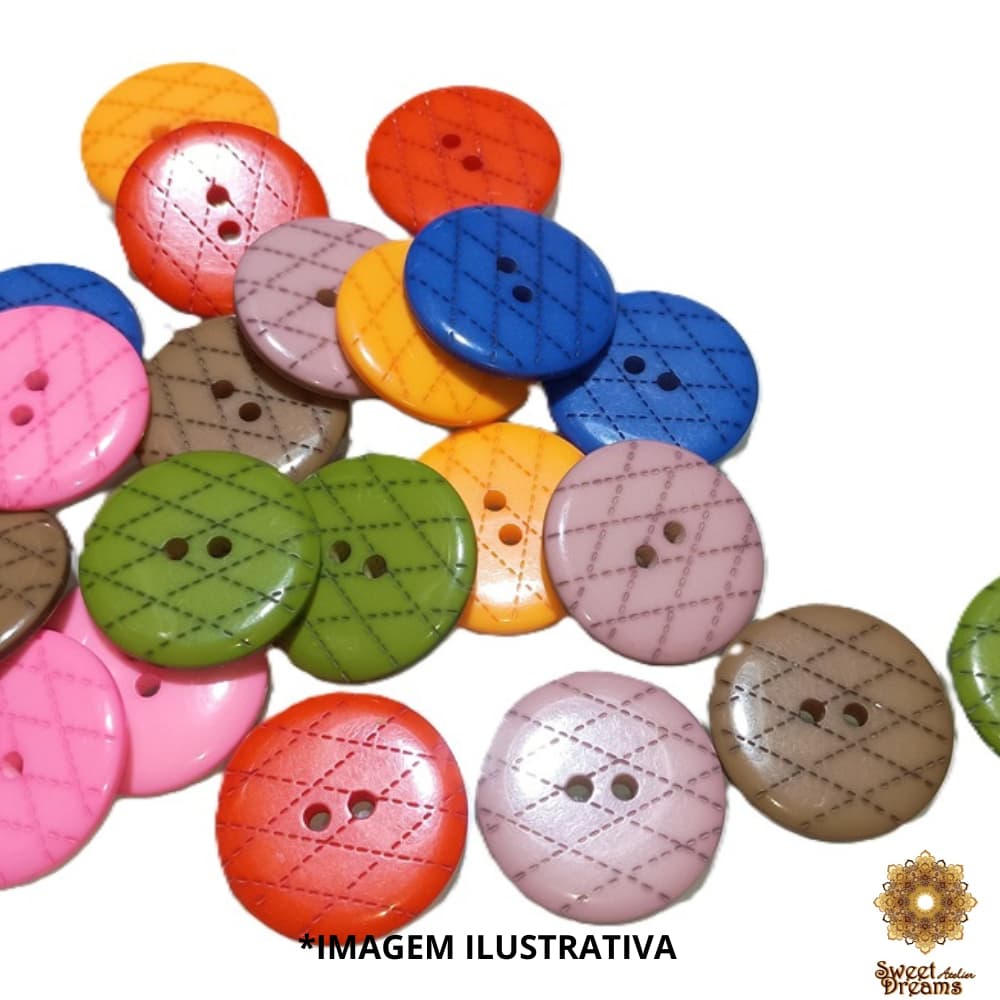 BOTÃO GRANDE 2 FUROS COM ESTAMPA GEOMÉTRICA COM 12 UNIDADES