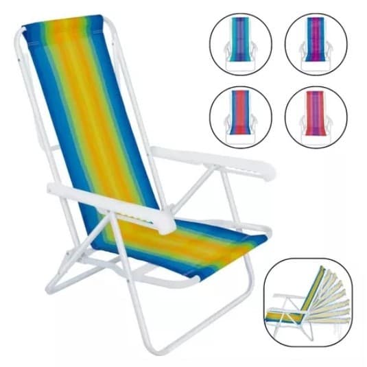 Cadeira de Praia de Aço 8 Posições Mor Sortida