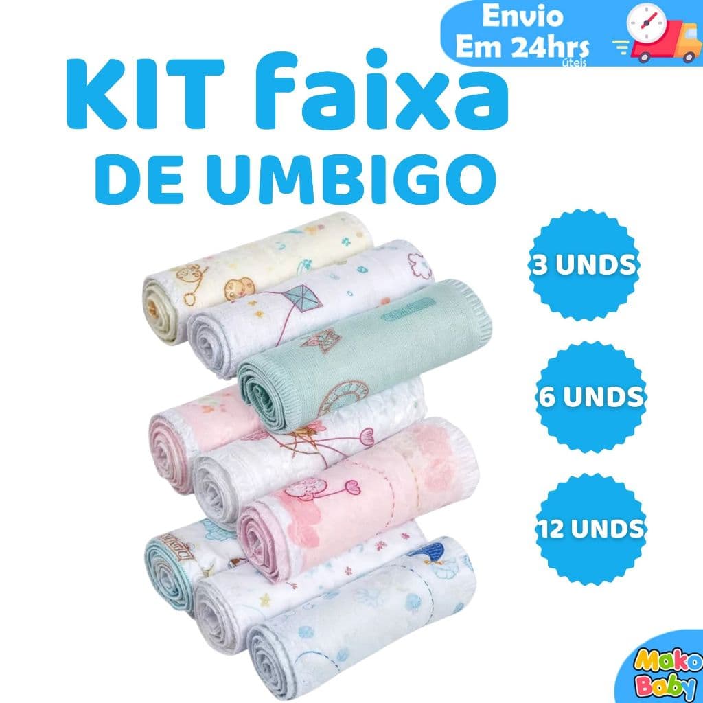 Kit Faixa De Umbigo Umbilical Bebê Recém Nascido Enxoval Maternidade 100% Algodão