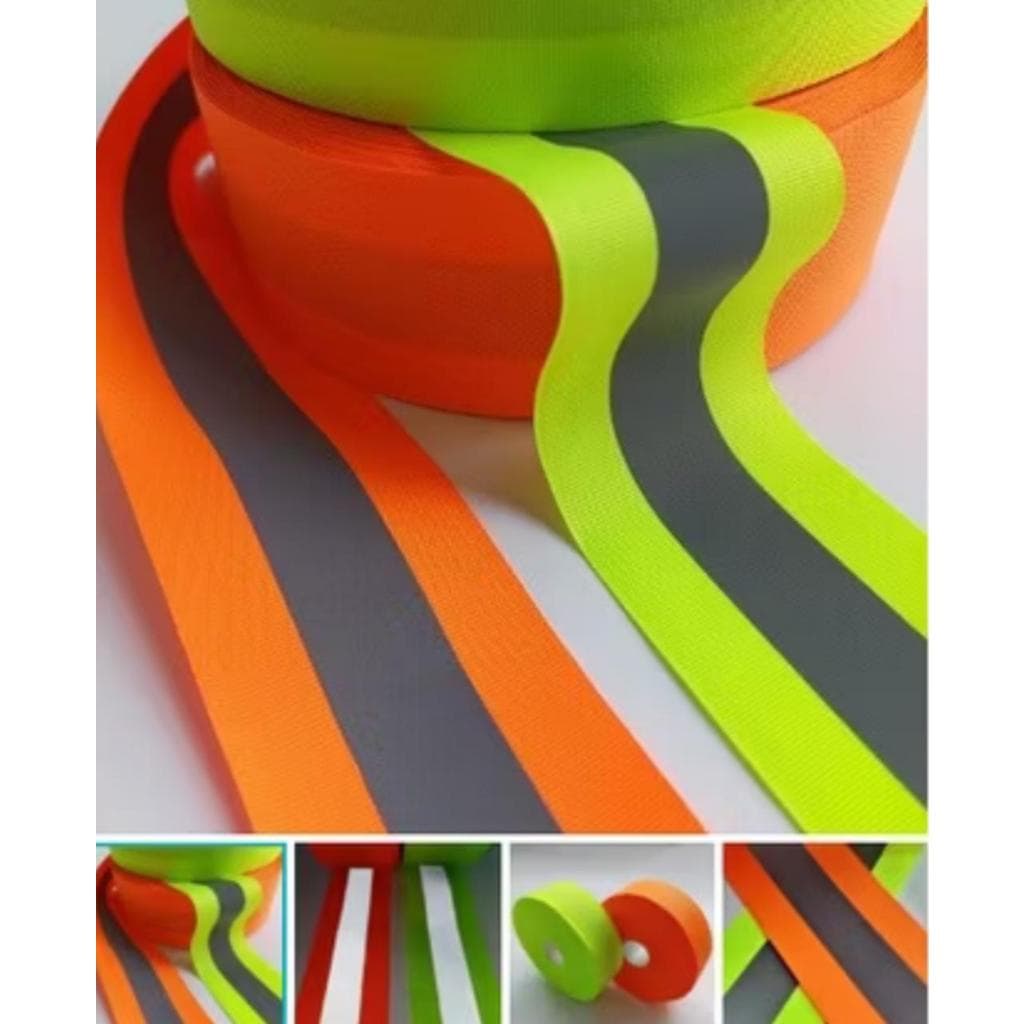 Fita de Gorgurão Com Faixa Refletiva 50mm 2 CORES EM METRO