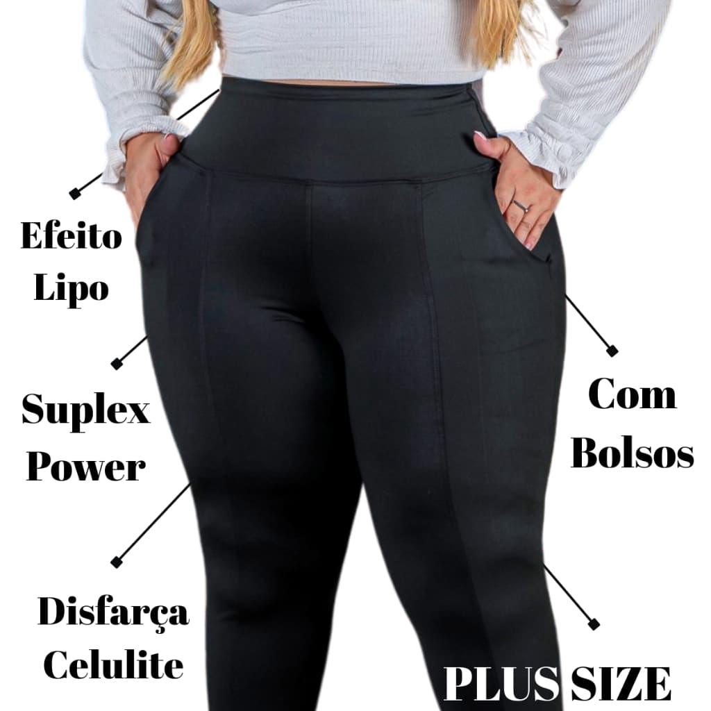 Legging Plus Size Feminina Com Bolso Faca Cintura Alta Sem Transparência G1 G2 G3