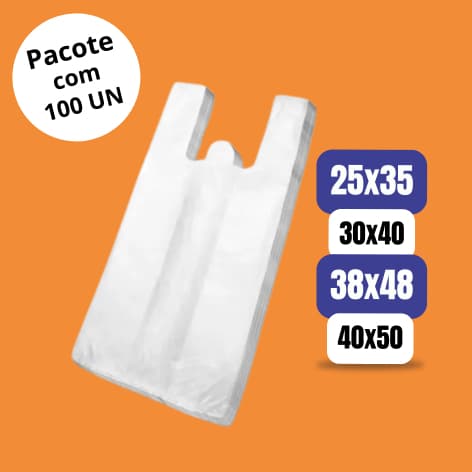 Sacolas Plásticas Virgem Fina Sacolinha Branca Para Mercado Loja Comércio Em geral 100 Unidades