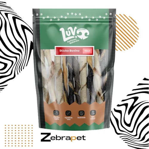 Luv Stickos Bovino 10un - Palitinho Bovino - Mordedor Natural p/ Cães e Gatos