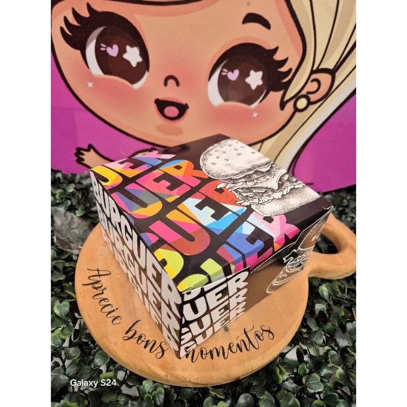 CAIXA HAMBURGUER COLORIDA LANCHE DELIVERY EMBALAGEM LANCHE