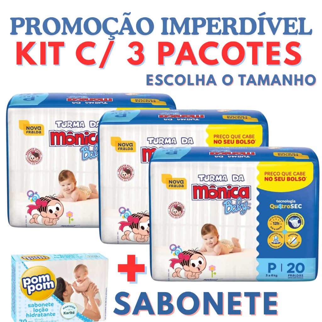 Frauda descartáveis ,chá, kit fralda, fraldas , escolha o seu tamanho  P, M G XG RN + 1 SABONETE