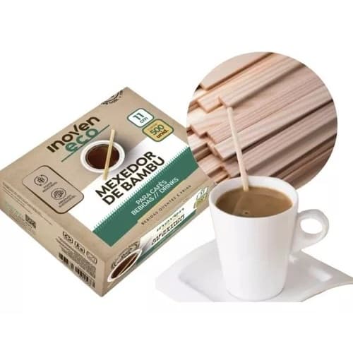 500 Mexedor de Bambu 11cm – Toque Natural em Suas Bebidas! Com opção embalados um a um.