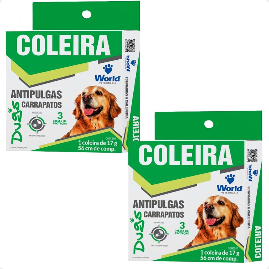 Kit 2 Coleira World Veterinária Dug's 17g Antipulgas para Cães - 56cm