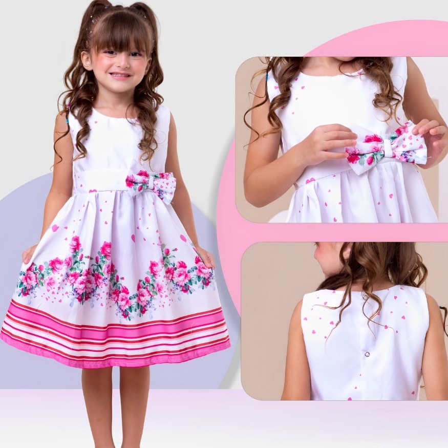 Vestido Infantil Floral  Rodado floral e cores lisas casual festa lançamento dia a dia 04 a 10 anos