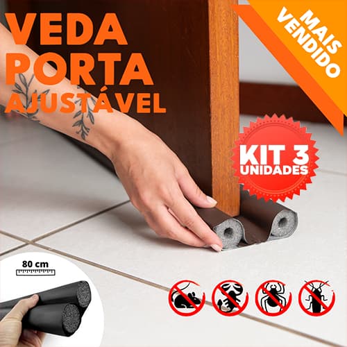 Kit 3 Veda Porta impermeavel Proteção Protetor de Porta Rolinho Duplo 80cm Comprimento