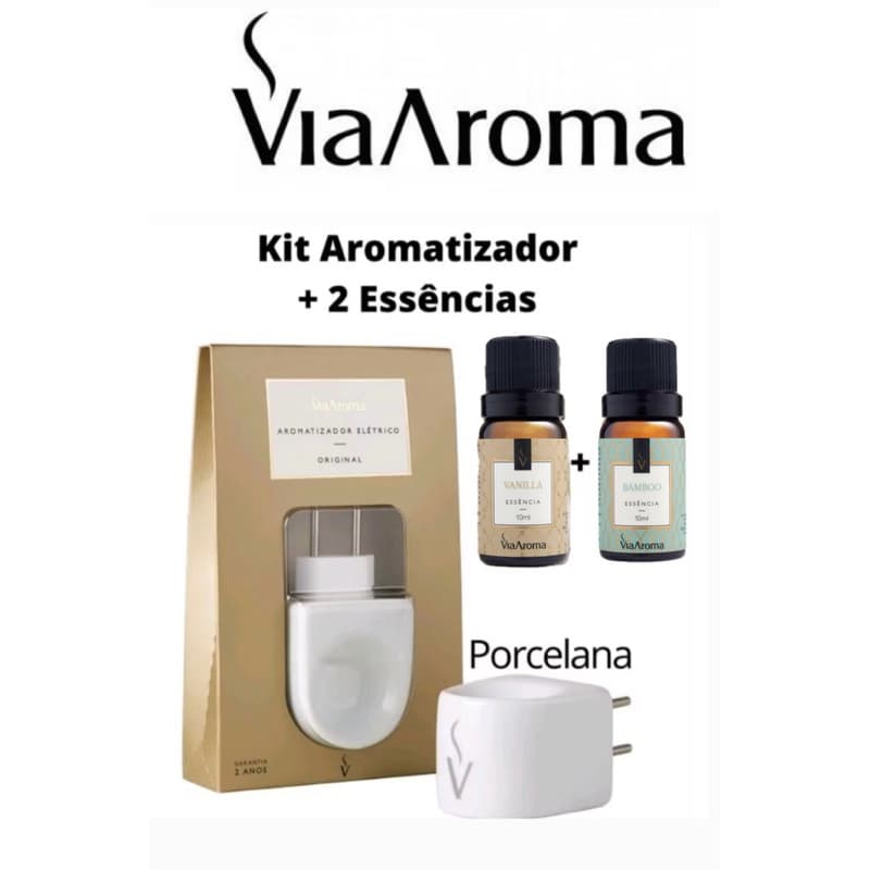 Kit Aromatizador Difusor de Essência  com 1 Aparelho De Porcelana Elétrico Original e c/2 Essências - Via Aroma