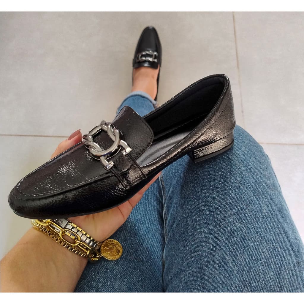 Mocassim Feminino Preto Verniz Casual Elegante Confortavel