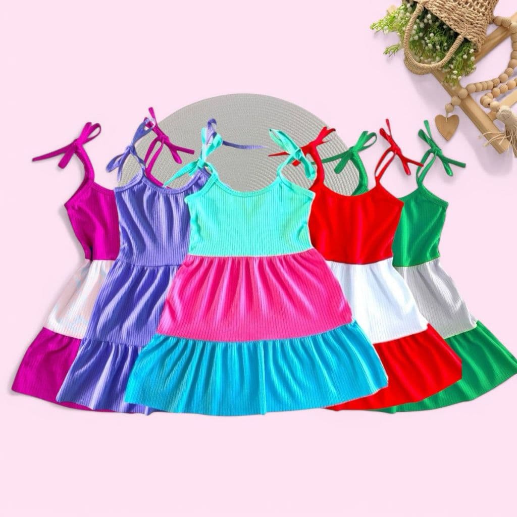 Kit 3 vestidos infantil menina estilosa verão fresquinho ENVIO DE CORES SORTIDAS