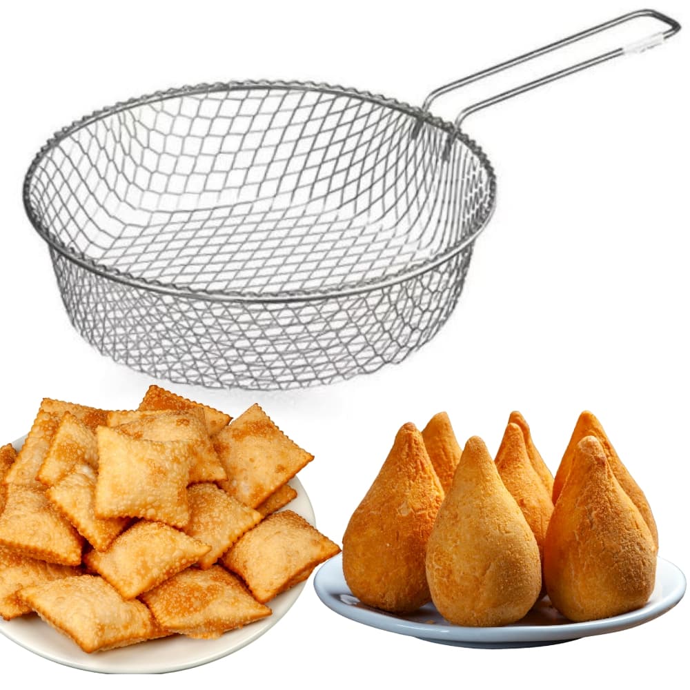 Cesto de Frituras 40cm Metal - Fritadeira Batata Fritas Metal para Fritar Escumadeira Pastel Coxinha Aramado - PANAMI