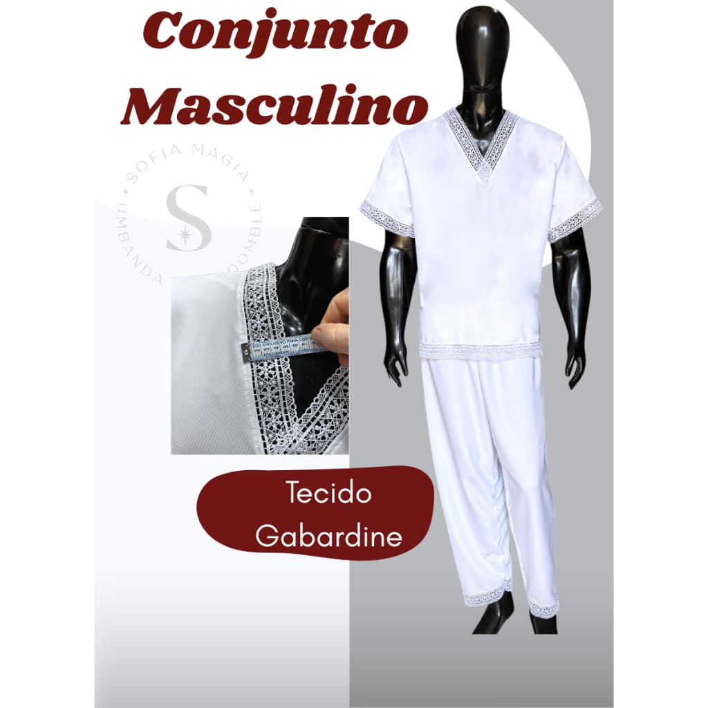 Conjunto Masculino Gabardini Umbanda Candomblé Entremeio