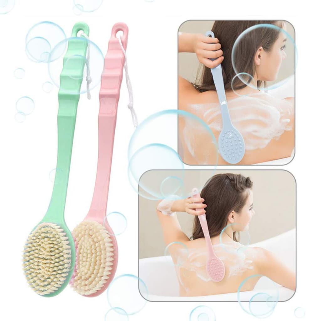 Escova Banho para Lavar Costa Cabo Longo Cerdas Macia Massageador na Parte Traseira Esponja com Cabo