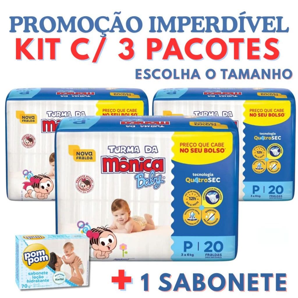 Fralda Descartável + Sabonete | Kit Fraldas RN, P, M, G ou XG