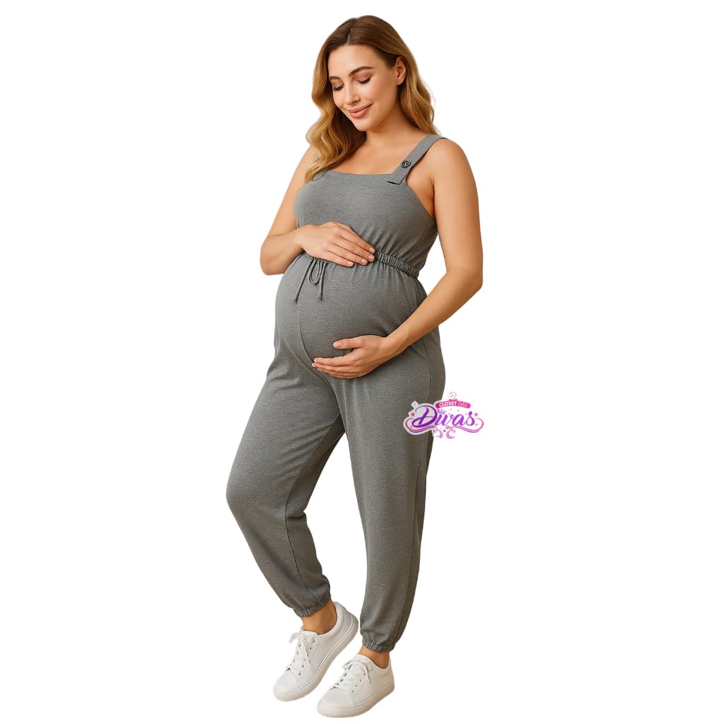 Macacão Gestante Jardineira Longo com Regulagem e Amamentação Conforto Ajustável