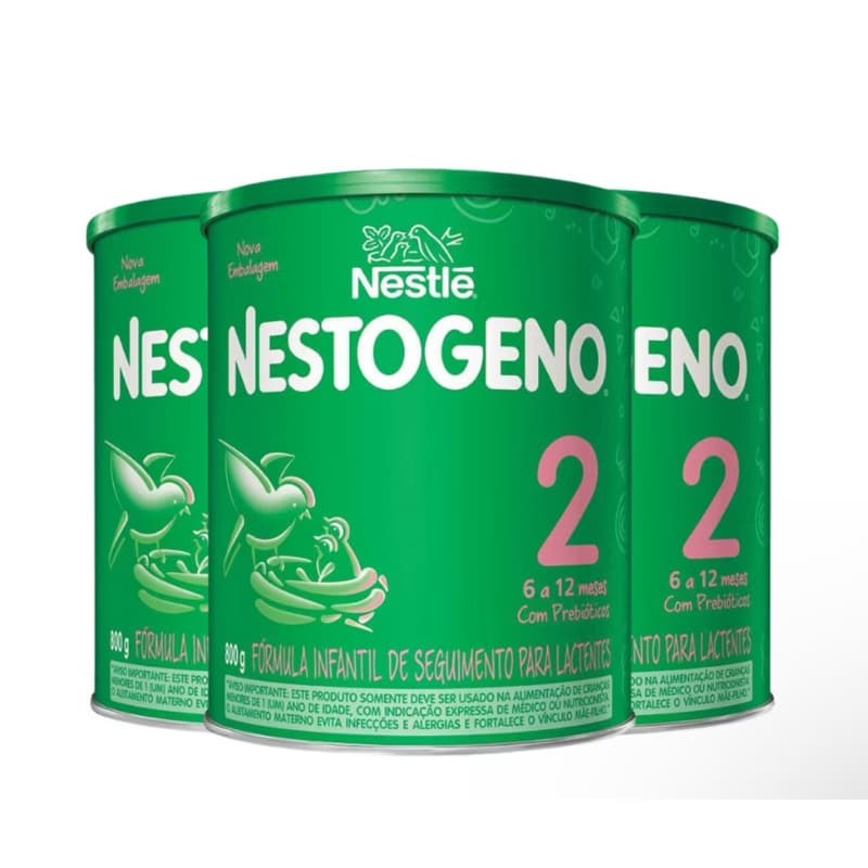 Kit 3 Fórmula Infantil Nestogeno 2 Nestlé 6 a 12 meses 800g