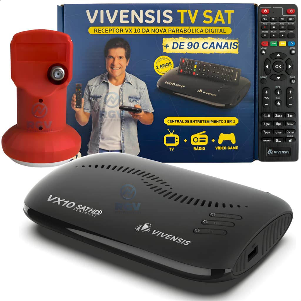 Kit Receptor De Tv Vivensis VX10 TV Sat Sathdregional + Lnbf Simples Vivensis Original