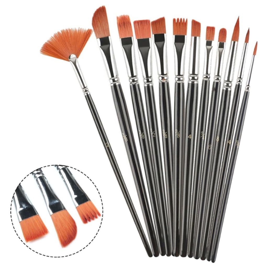 Kit 12 Pinceis Para Pintura Em Tela Aquarela Óleo E Acrílica