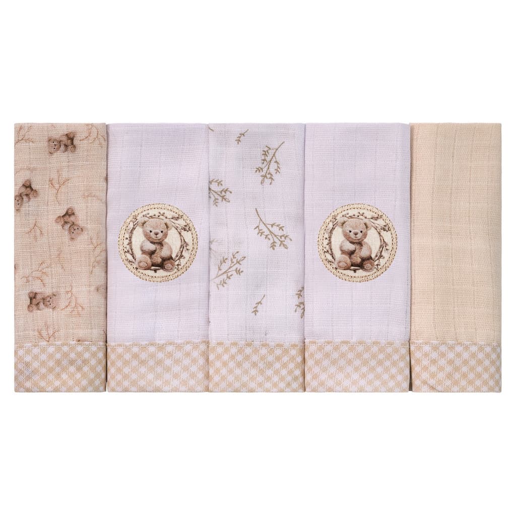 Kit Pano de Boca Bordado 5 Unidades Baby Joy Fabula 100% Algodão Acabamento Debrum Incomfral