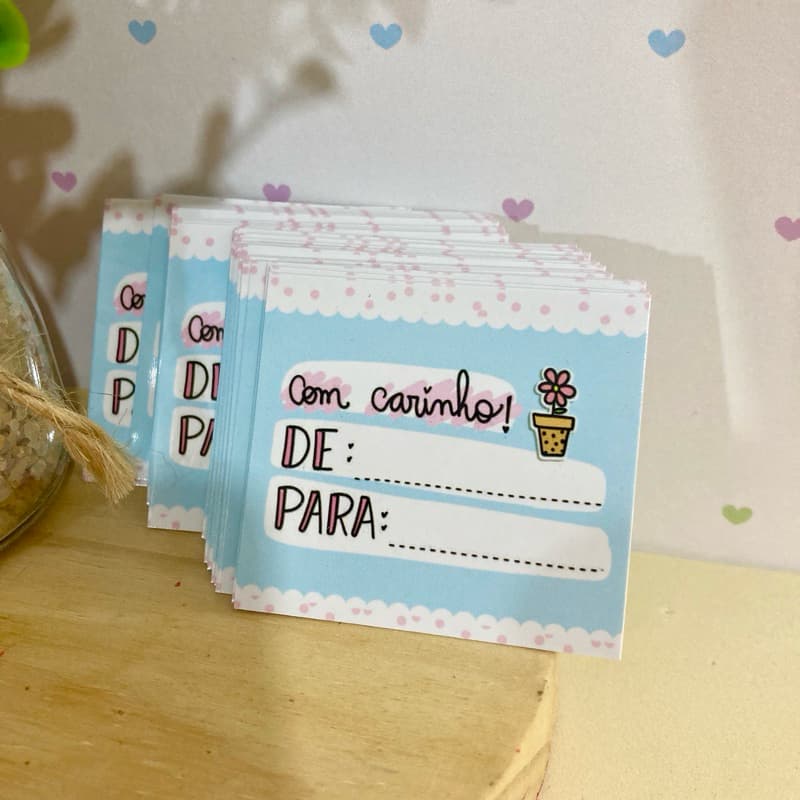 Mini Cartões para Presentes - Com Carinho -  Tag sem furo - 5x4,5cm - 50/100/200 unidades