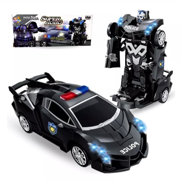 Carro Polícia Bate e Volta Brinquedo Transforma Robô com Luz e Som