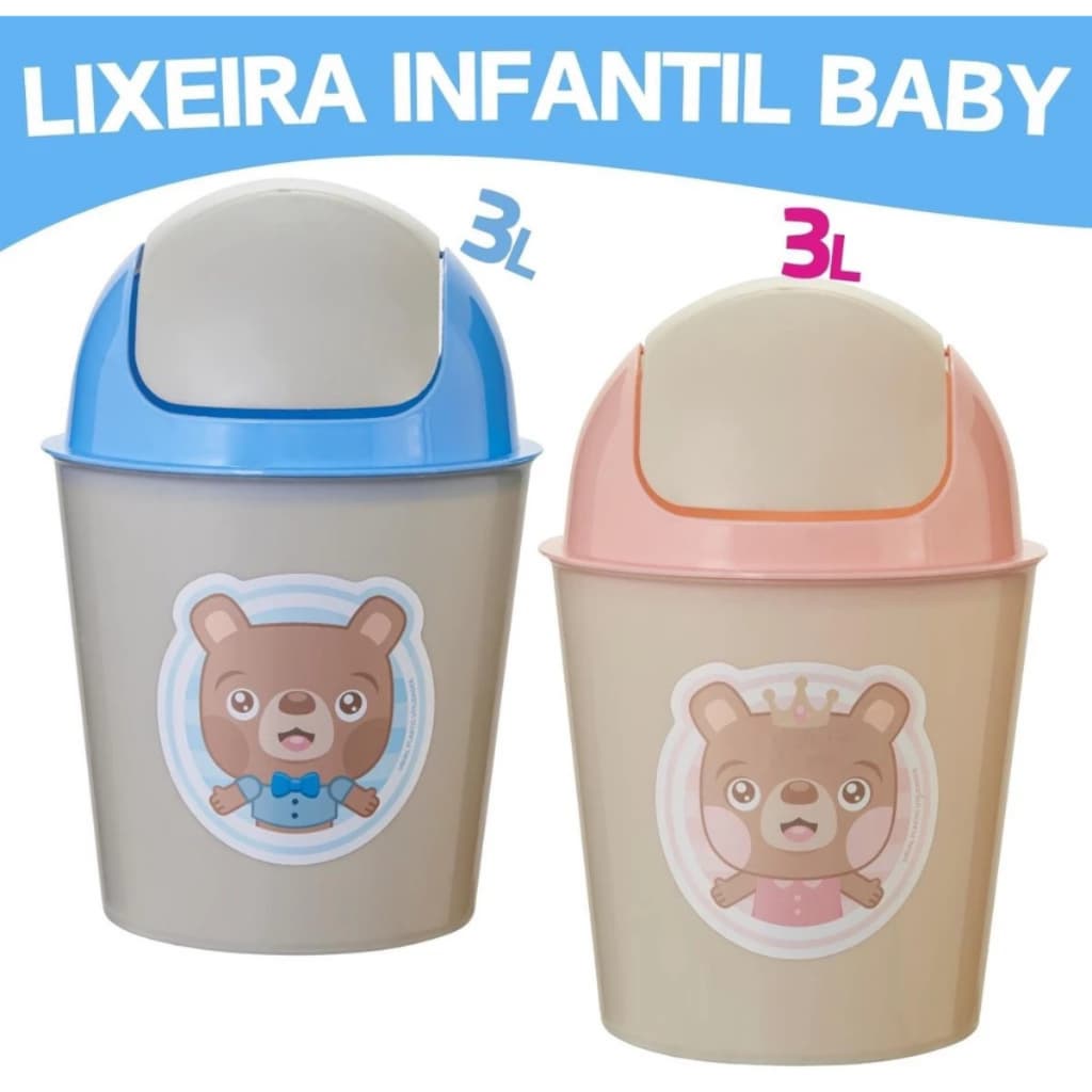 Lixeira Multiuso 3 Litros Com Tampa Basculante Linha Baby Menina ou Menino - Usual Utilidades