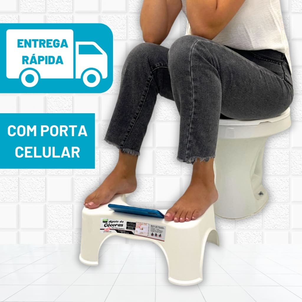 Banquinho Apoio Para Pés Cócoras Banco Vaso Sanitário Com Porta Celular