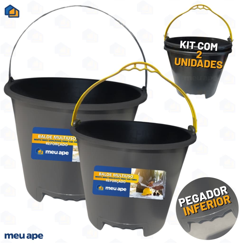 2 Balde Plástico Reforçado 12L Obras Concreto Lavanderia Off