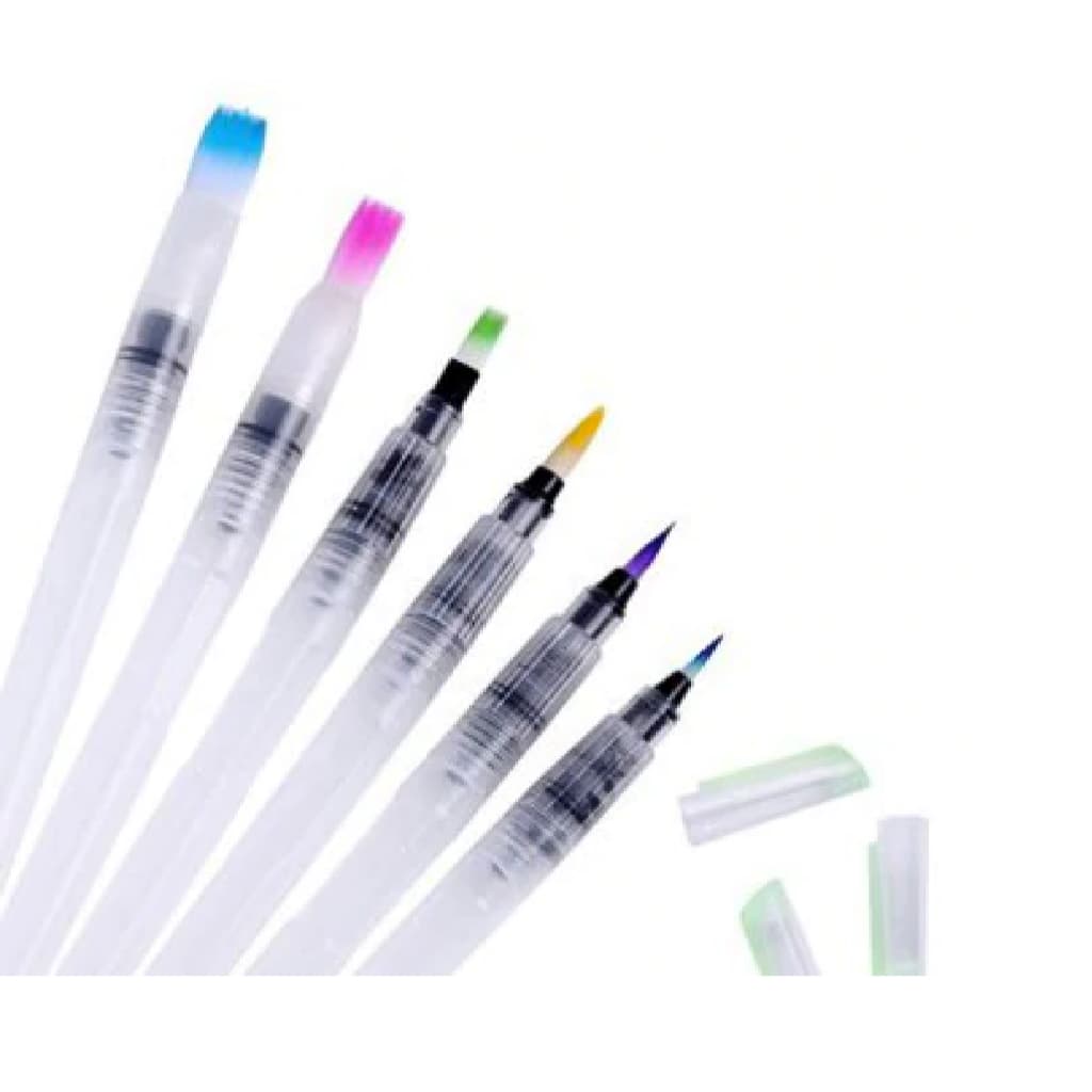 6 Pincel Caneta Recarregável Aquarela Pintura Desenho Arte