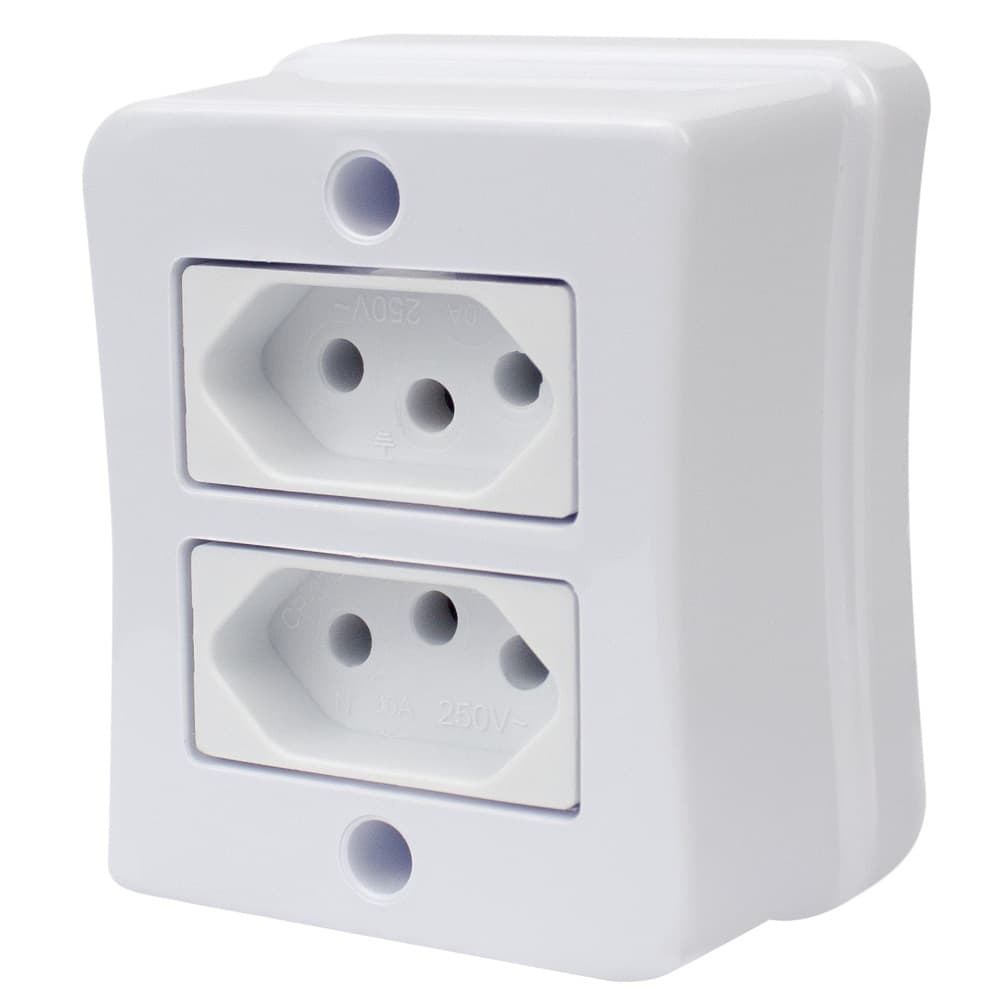 Kit 5 Tomada Dupla 2p+t 10A Sobrepor Externo Com Placa Espelho Branco Linha Viena Bivolt 127v e 250v