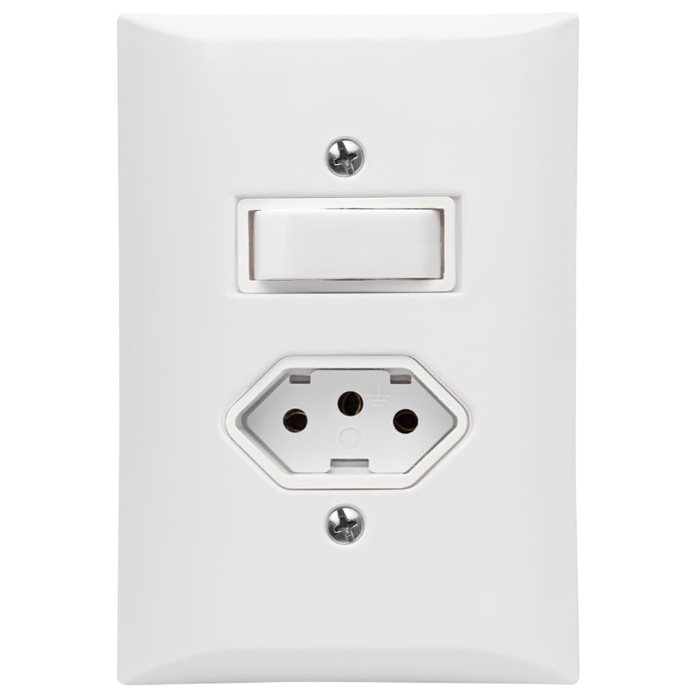 Kit 10 Interruptor Simples 1 Tecla + Tomada 10A 2p+t Com Espelho Branco Bivolt 127V e 250V