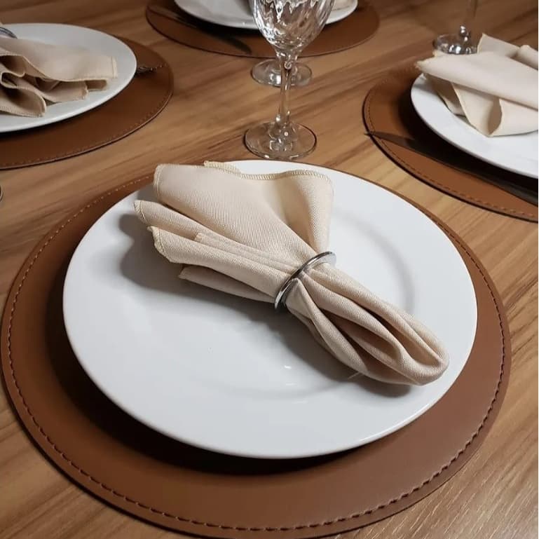 Jogo Americano Souplat Redondo Caramelo Dupla-Face Mesa De Jantar