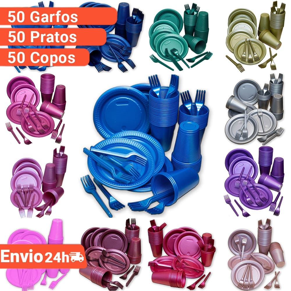Kit Descartáveis Perolados 50 Pessoas - Cores Padronizadas e Exclusivas - Bellocopo