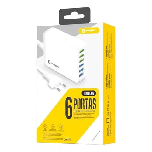 ESTAÇÃO CARREGADOR 6 SAÍDAS USB 10A SUMEXR PRETO