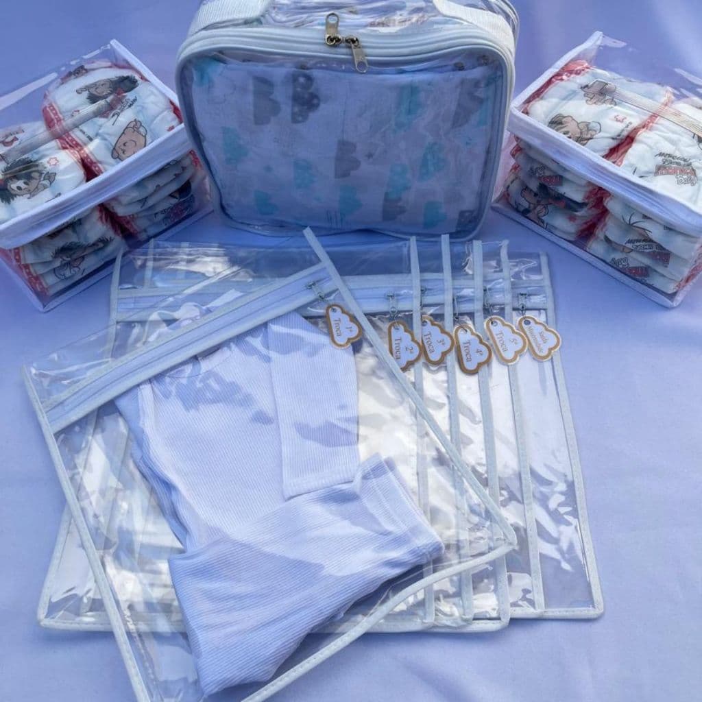 Kit 6 Saquinhos Bebe Organizador Mala Maternidade TAG + 3 Nécessaires Porta Fraldas Remédio Higiene.